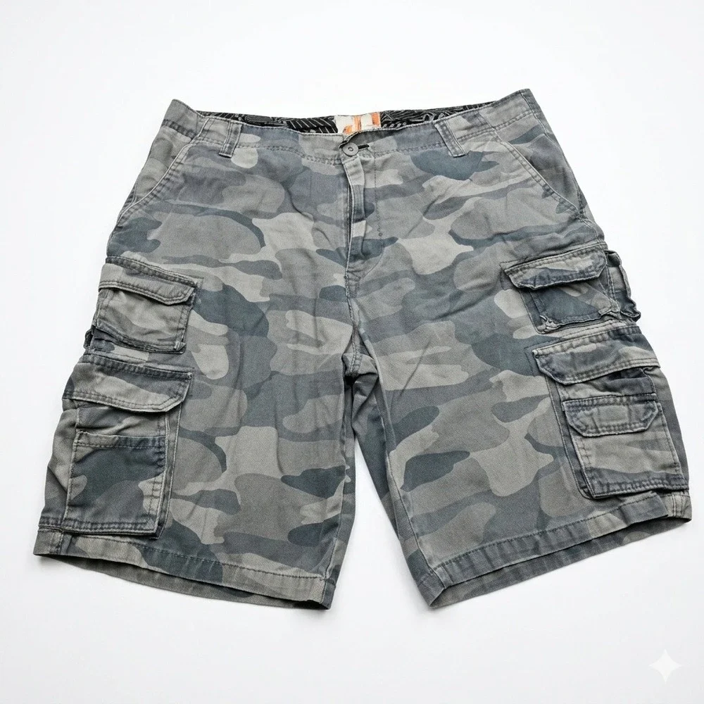 OP Ocean Pacific Men's Camo‎ Cargo Shorts Size 40 Grey Camouflage Multi-Pocket